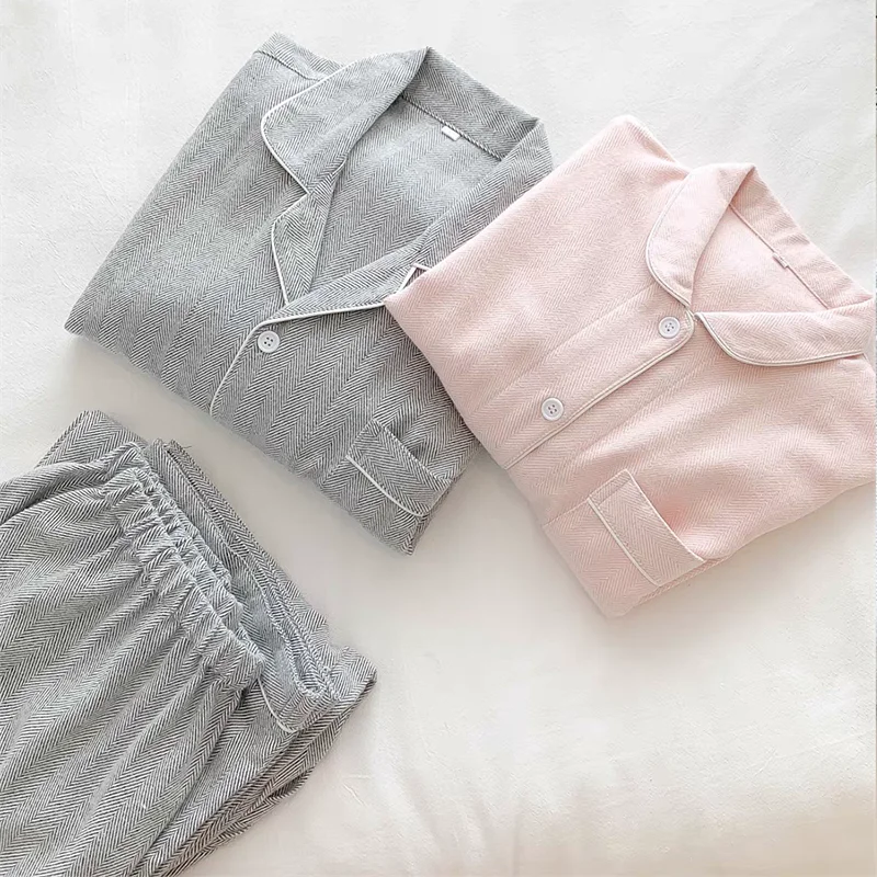 Unisex Custom Pyjamas Sleepwear Sets Korean Style Cotton Pajamas Lounge Wear Set for Couples