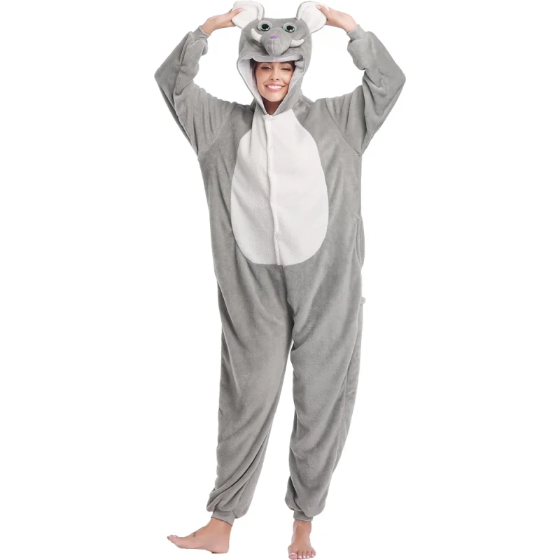 Unisex Elephant Monster Cartoon Cosplay Hooded Onesie Pajamas Polyester Adult Costume Sleepwear