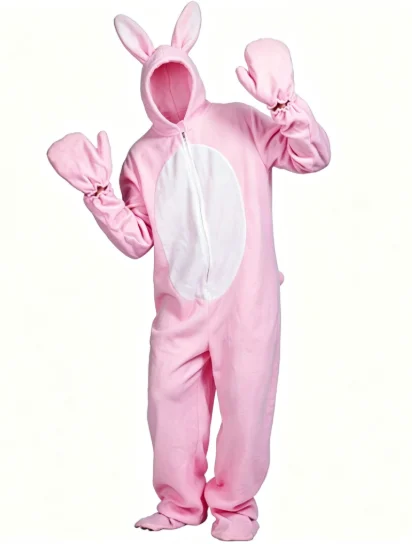 Unisex Pink Bunny Onesie Pajamas Adults & Kids Animal Rabbit Costume for Halloween Party Cosplay