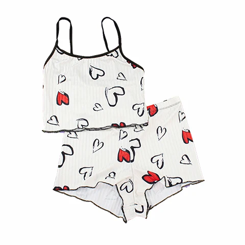 V-Neck-Camisole-Tank-Top-Two-Piece-Summer-Pajama-Set-Breathable-Soft-Spandex-Cotton-Solid-Shorts-Sleepwear-Womens-Night-Wear
