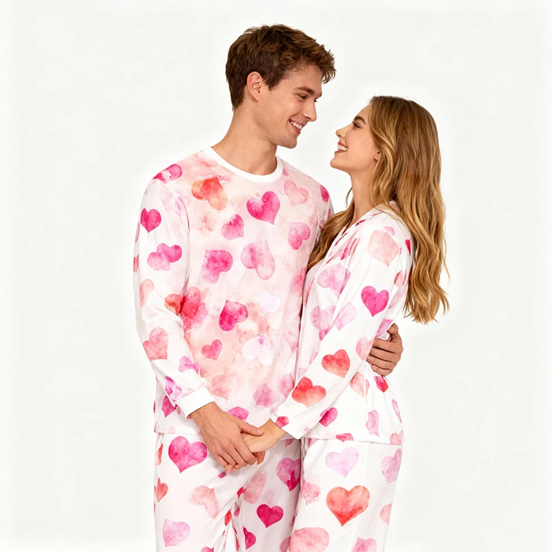 Valentine Day Pajama Sets Woman Man Winter Pajamas Family Matching Bamboo Clothes