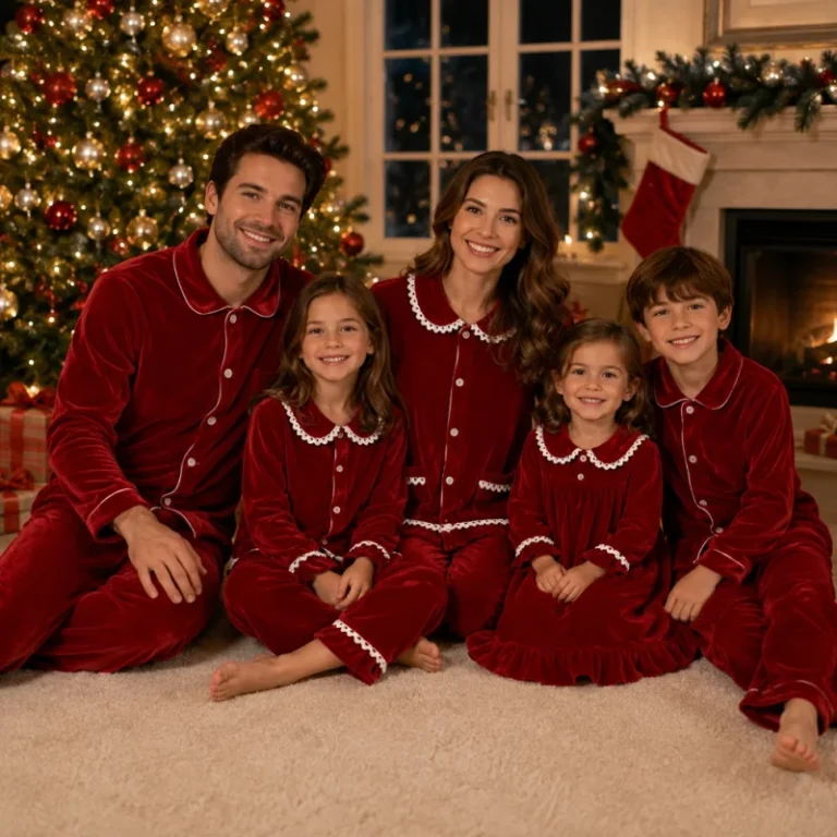 Velvet-Family-Pajamas-Lace-Trim-Holiday-Pjs-Toddler-Ruffle-Nightgown-Matching-Christmas-Loungewear-Velour-Winter-Sleep-Set