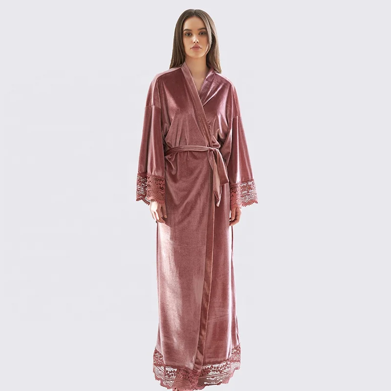 Velvet Lace Robe for Women Party Robe Long Dress Sleepwear Plus Size Women's Robe 6041