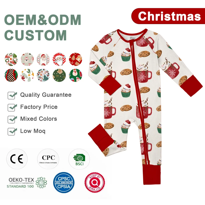 WEIWEI Christmas Bamboo Pajamas Free Shipping Custom Wholesale RTS Mystery Box Organic Baby Kids Pajamas Cartoon Print Set