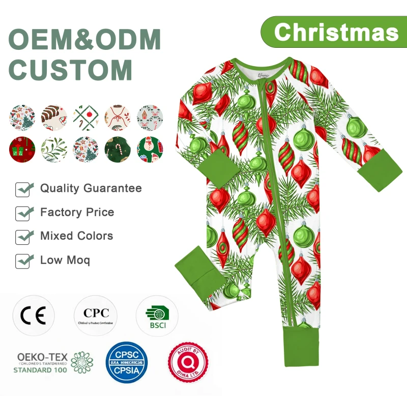 WEIWEI Christmas Bamboo Pajamas Free Shipping Organic Custom Wholesale RTS Mystery Box Baby Kids Pajamas Cartoon Print Set