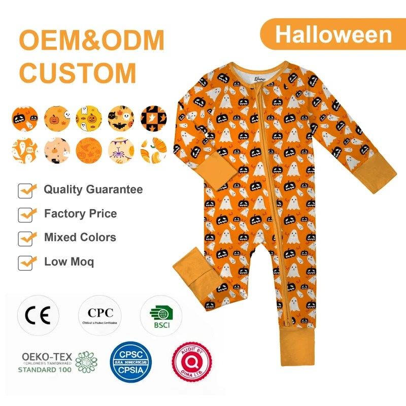 WEIWEI Halloween Bamboo Pajamas Custom Print RTS Mystery Box Organic Bamboo Pajama Set 2 Piece Cartoon Print