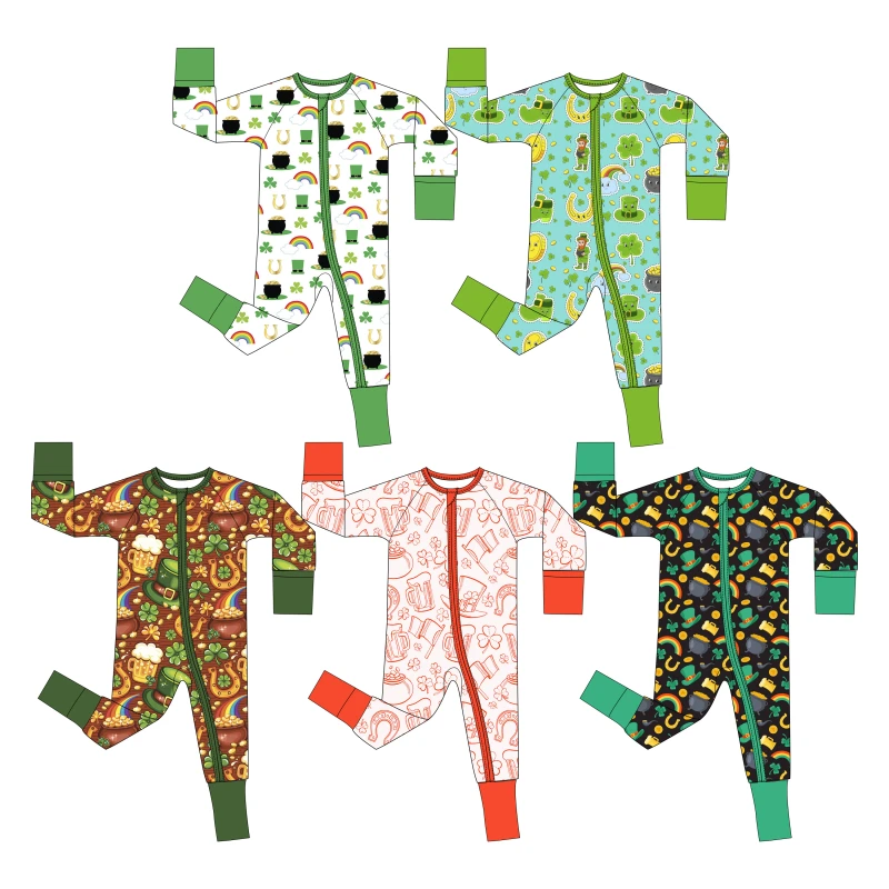 WEIWEI Toddler Bamboo Fiber Footie Pajamas Two Way Zipper Romper ODM Custom Pattern Color Size Baby Loungewear