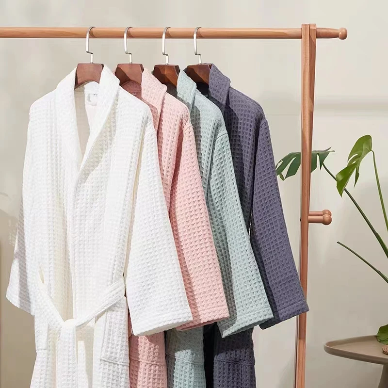 Waffle Cloth 100% Cotton Bathrobe Women's Sleepwear Plus Size Night Robe for Men and Women
