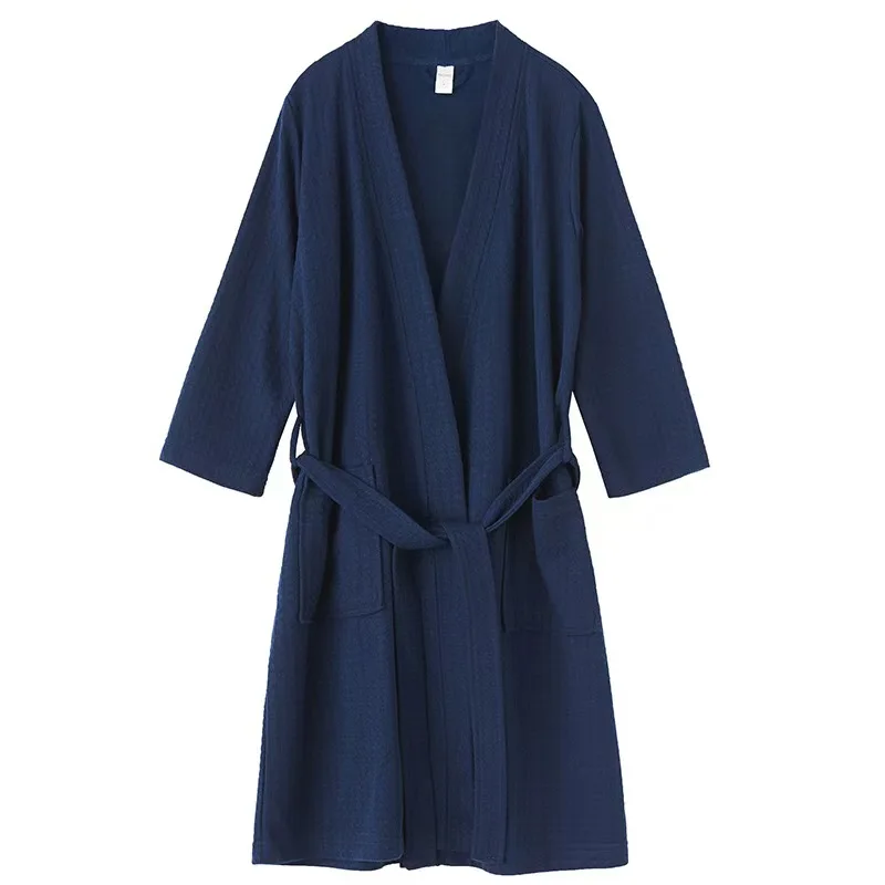 Waffle Robe Quick Drying Water Absorbing Microfiber Bathrobe with Plaid Pattern Men's Nightgown Sauna Suit Sweat Suit Bath Towel