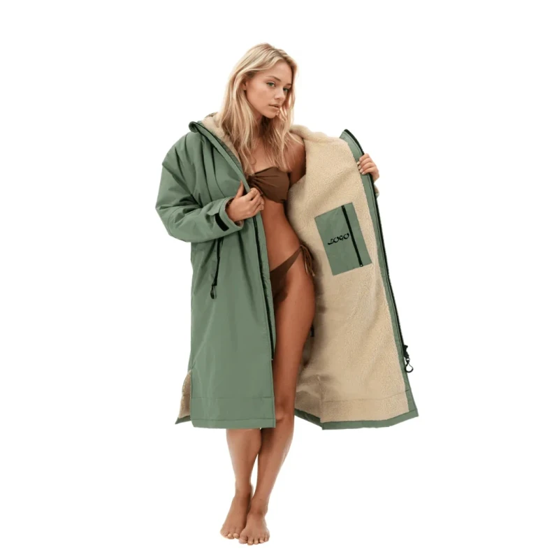 Weatherproof Outdoor Winter Keep Warm Long Sleeve Sherpa Lined Changing Robe Surf Recycled for Adult Kids