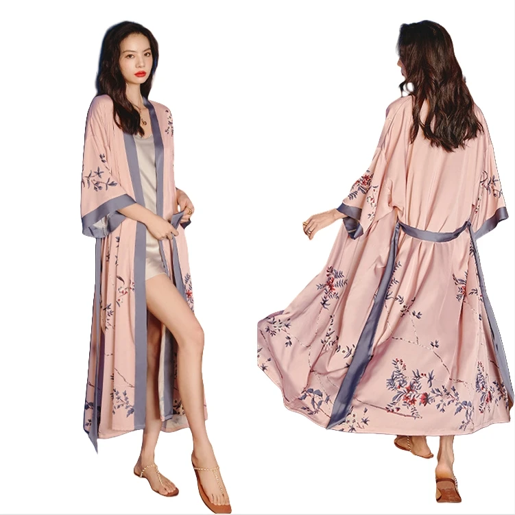 Wedding Beauty Salon Women Bride Bridesmaid Satin Silk Bathrobe Sleepwear Pajama Party Printed Kimono Long Robe