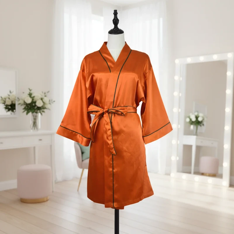 Wedding Bride Party Satin Robe Piping Pocket Lady Long Sleeve V neck Breathable Soft Plus Size Luxury Bathrobe Robes