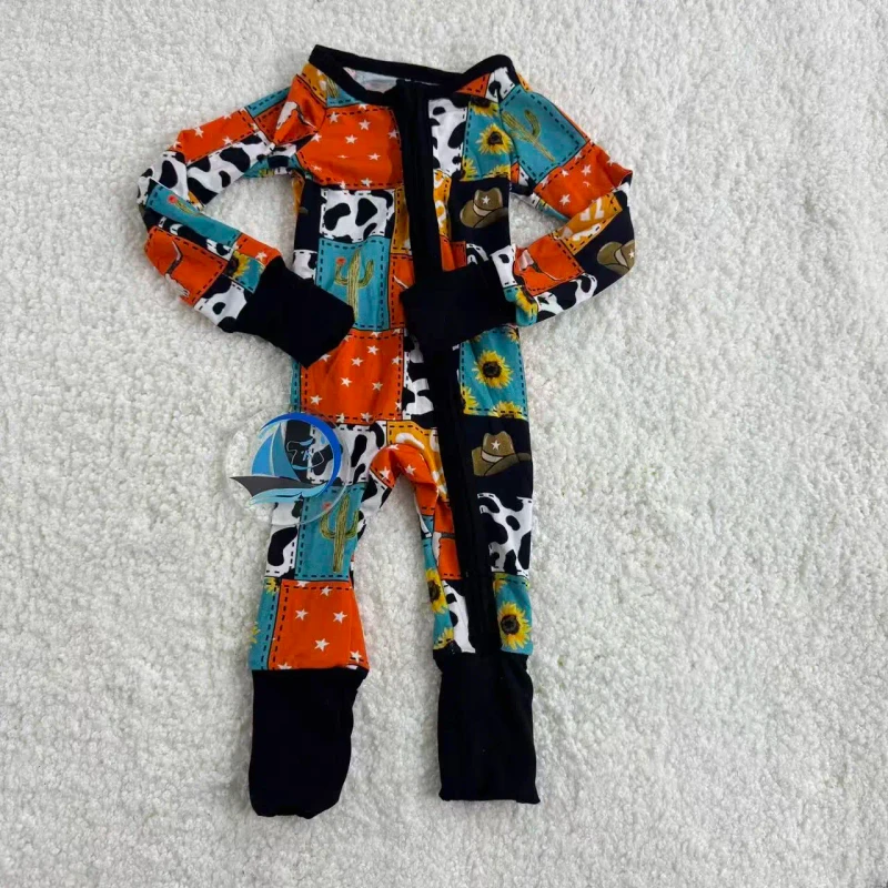 Western Print Kids Zipper Pajamas Long Sleeves Baby Toddler Baby Pajamas Clothing