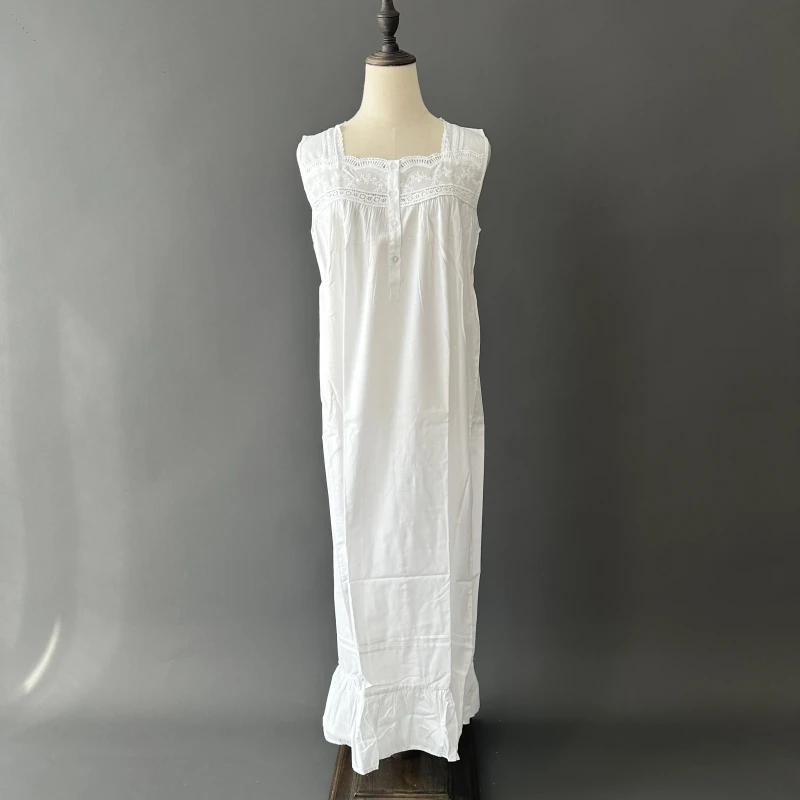 White Sleeveless Embroidered Nightdress