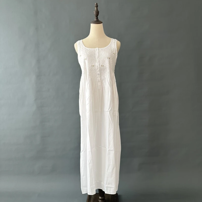 White Smocked Sleeveless Nightdress
