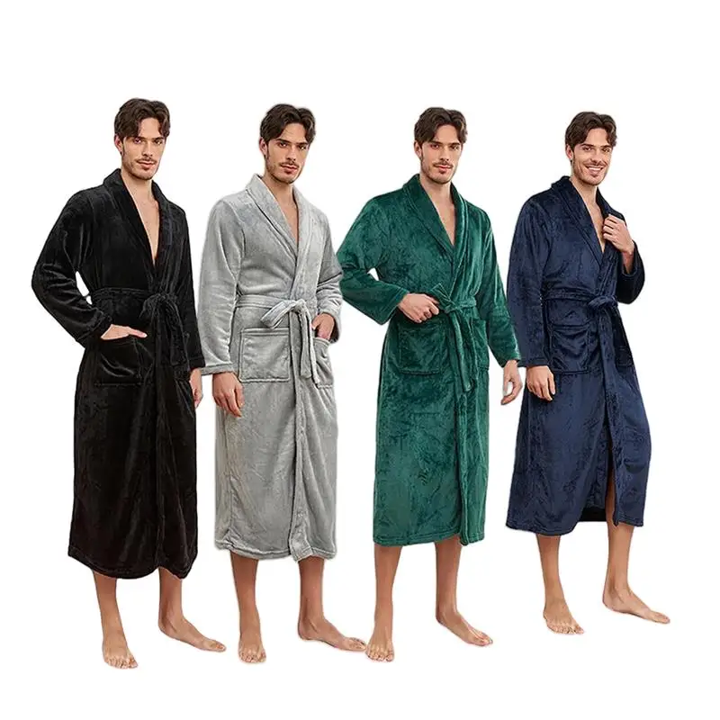 Winter 5 Star Hotel Plush Hooded Fleece Long Bathrobes Pyjamas Men Sleepwear Bath Robe