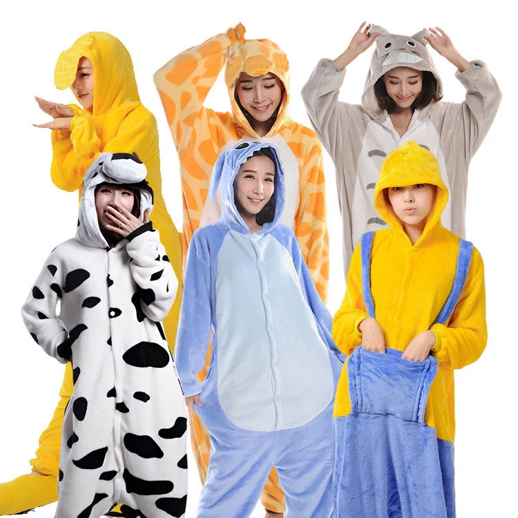 Winter Cartoon Stitch Dinosaur Pajamas Nightwear Pajamas Thickened Flannel Jumpsuit Adult Onesie Women Hooded Pijamas