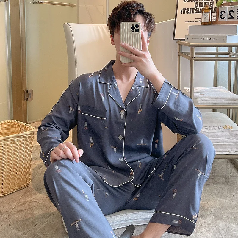 Winter Casual Men's Pajamas 2 Piece Long Sleeve Set Cozy Night Lounge Wear Men's Sleepwear