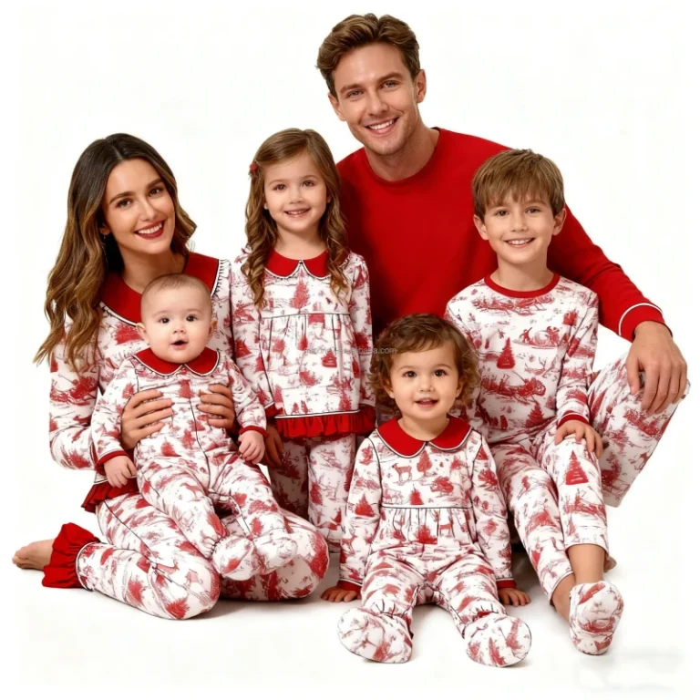Winter-Girls-Clothing-Peter-Pan-Collar-Christmas-Pyjamas-Girls-Sleepwears-Sibling-Pajamas-Set