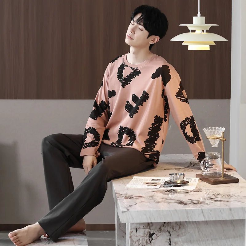 Winter Long Sleeved Pajamas Home Clothes Ensembles De Men's Pajamas Sleepwear Lounge Homewear Plaid Sleep Shirt Mens Pyjamaa Set