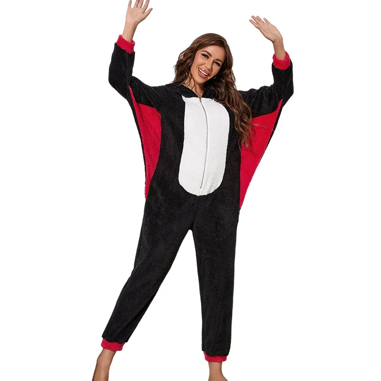Winter Pajamas Nightwear Jumpsuits Thickened Onesie Zip Down Women Hooded Spot Print Adult Onesie