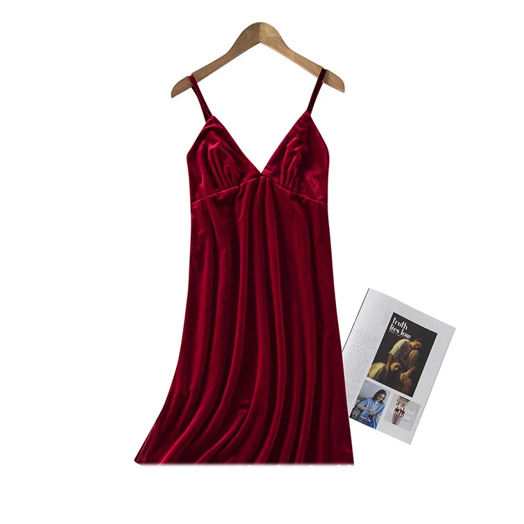Winter Warm Sling Nightdress Solid Color Velvet Pajamas Solid Color Nightdress Sleepwear