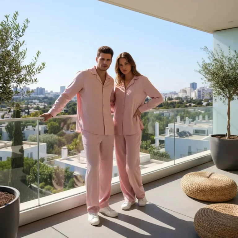 Women-Cotton-Pajama-Set-Light-Pink-Satin-Pajama-Set-Shirt-Pants-Couple-Matching-Loungewear-Mens-and-Womens-Pajamas