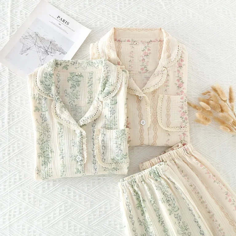 Women-Cotton-Pajamas-Lounge-Set-Two-piece-Long-Sleeve-Long-Pants-Set-Spring-Autumn-Winter-Customized