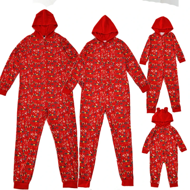 Women Family Christmas Knitted Onesie Pajamas Print Adult Casual Winter Spring Autumn Hooded Full Length Customized Print Quick