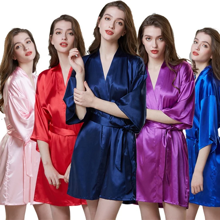 Women Kimono Satin Robe Wedding Customized Print Logo Brides Bridesmaid Robes Bridal Party Robes Silk Satin Robes