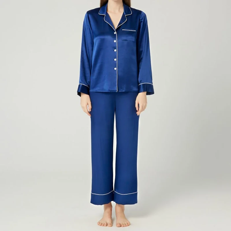 Women Pajama Set Long Sleeve Sleepwear Womens Belt Nightwear Soft Silk Pj Lounge Sets