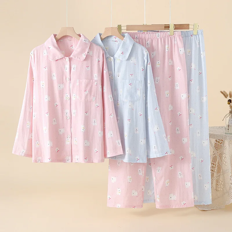 Women Pure Cotton Pajamas Set New Style Double Layer Gauze for Women's Spring Autumn Summer Wear