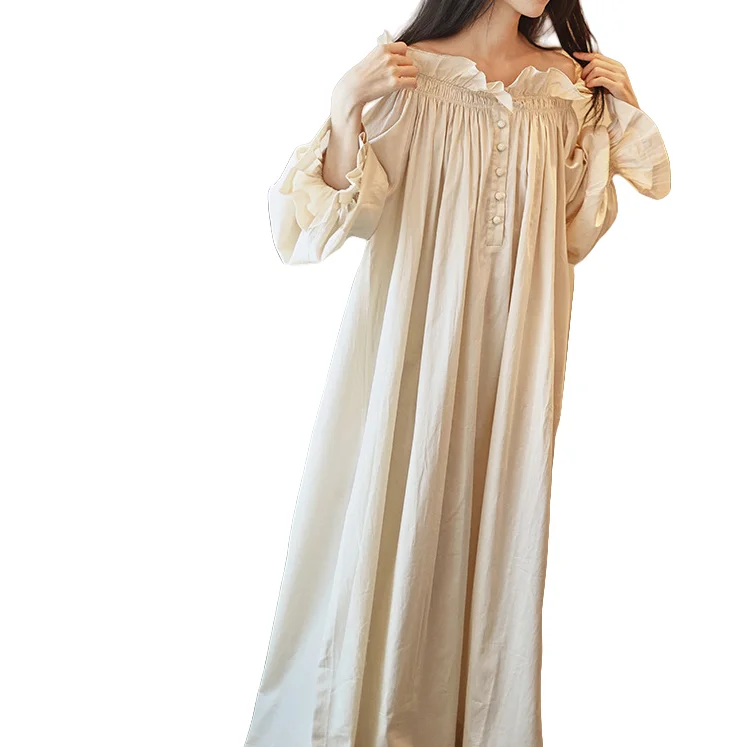 Women Sleepwear Spring Autumn Cotton Loose Long Sleeve Sleeping Dress