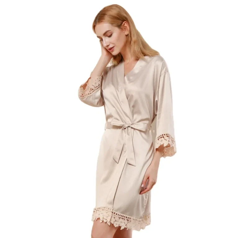Women-Spring-and-Summer-Three-Quarter-Plus-Size-Polyester-Satin-Home-Robe-Bathrobe