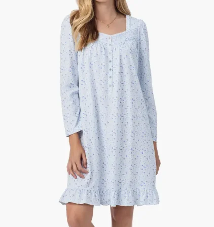 Women Square Neck Long Sleeve Sleepwear Nightdress Floral Printing Women Lounge Wear Pajama Set
