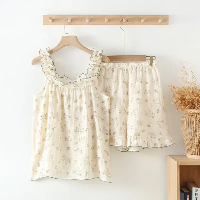 Women-Sweet-Cotton-Thin-Camisole-Pajama-Set-Sleeveless-Nightdress-Loungewear-Two-Piece-Set
