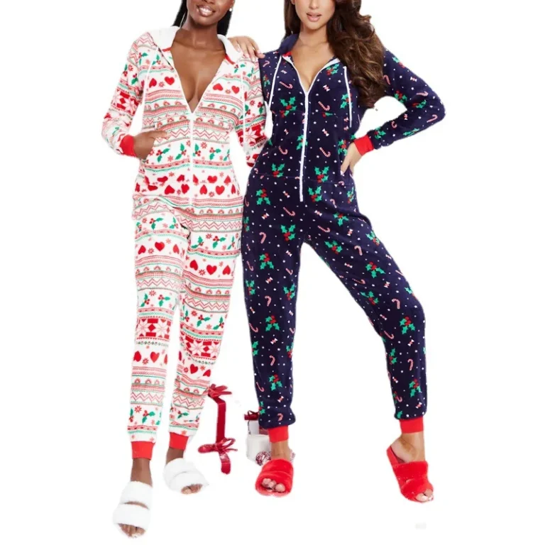 Women-Winter-Jumpsuit-Pajamas-Christmas-Thick-Fleece-One-Piece-Romper-Furry-Printed-Xmas-Hooded-Onesie