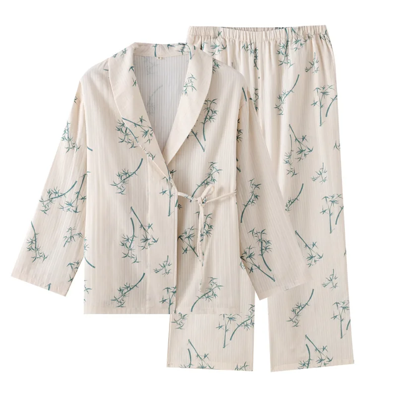Women's 100% Cotton Pajama Sets Double-Layer Gauze Long-Sleeved Loose Breathable Soft Casual ODM Elastic Waist Spring Autumn