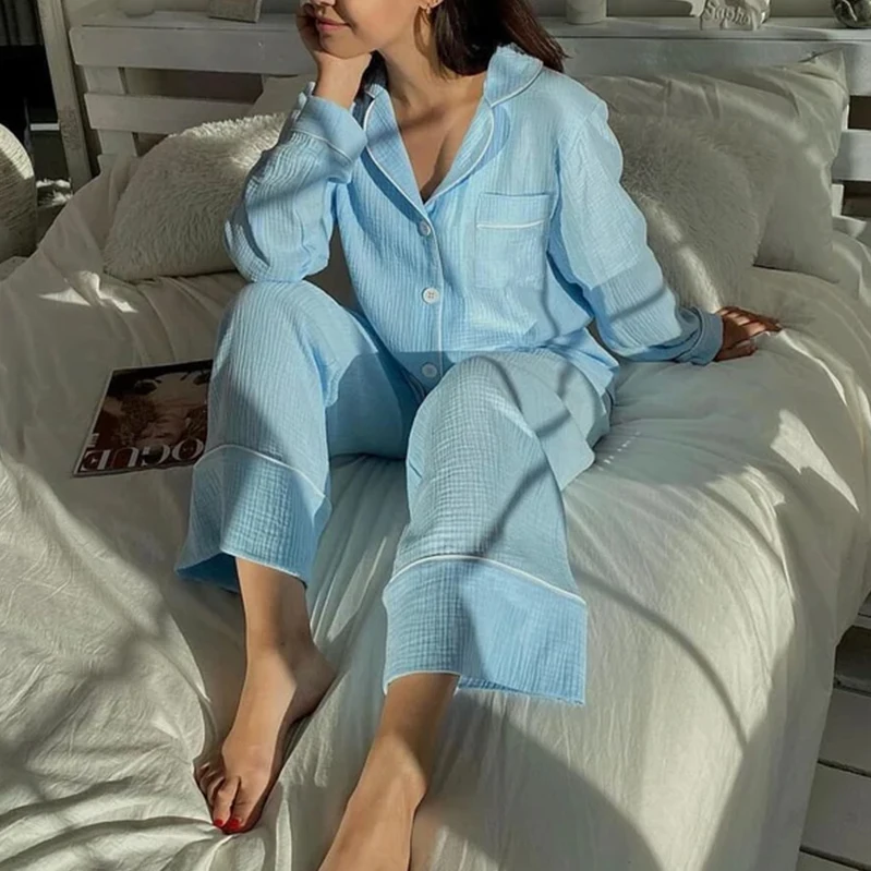 Women's 100% Cotton Woven Casual Pajama Set Spring Summer Breathable Elastic Waist Smooth Soft Customizable