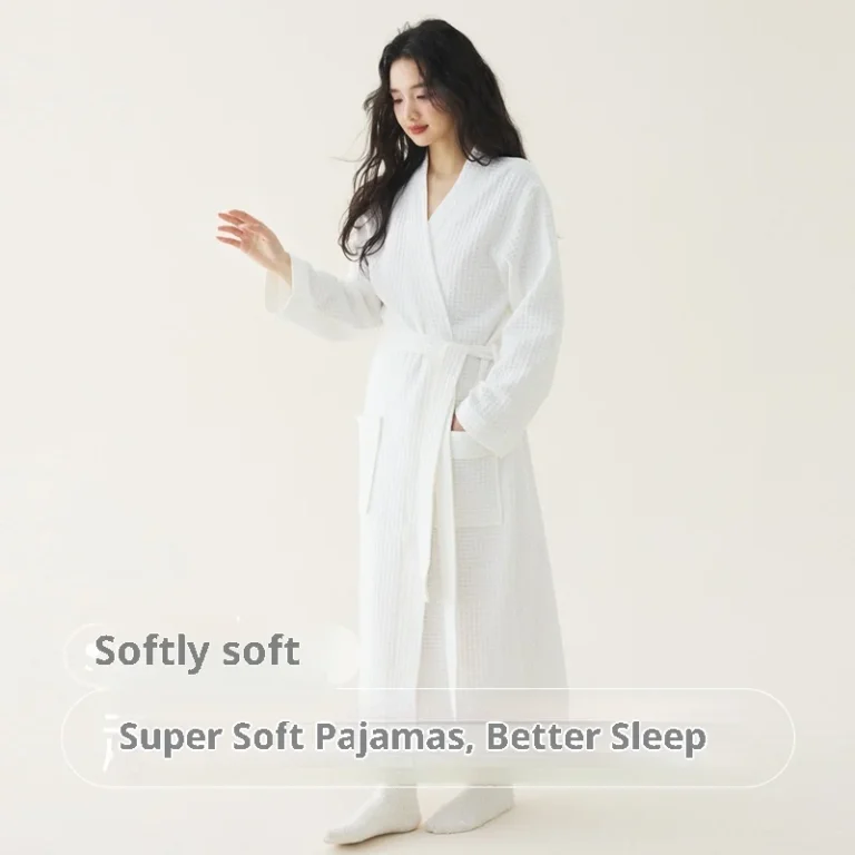 Womens-100-Cotton-Woven-Elastic-Waist-Solid-Full-Length-V-Neck-280g-Autumn-Winter-Spring-Summer-Pajamas-Bathrobe