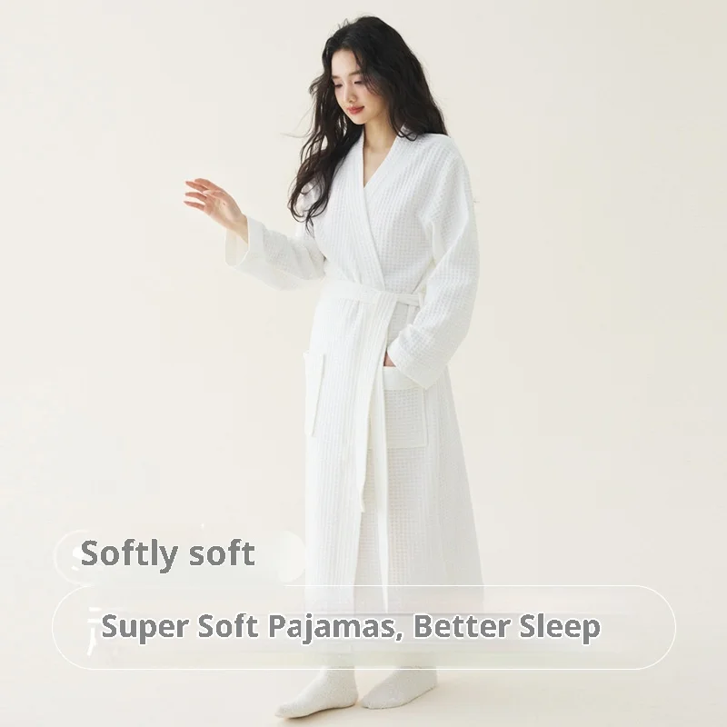 Women's 100% Cotton Woven Elastic Waist Solid Full Length V Neck 280g Autumn Winter Spring Summer Pajamas Bathrobe