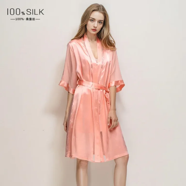 Womens-100-Silk-Nightgown-Breathable-Heavy-Silk-Kimono-Robe-Satin-Summer-Pajamas
