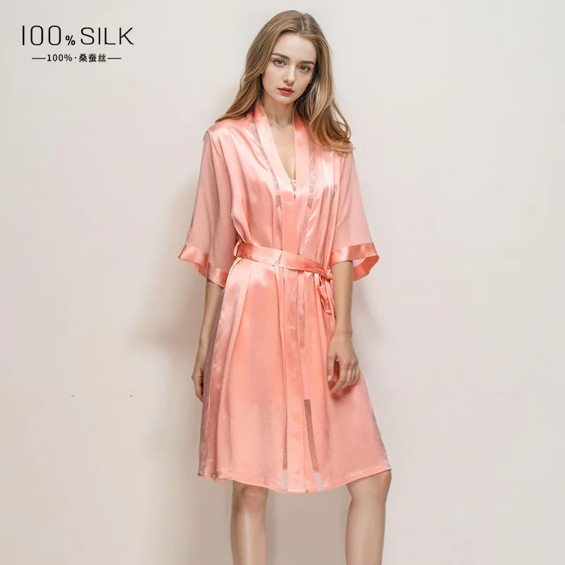Women's 100% Silk Nightgown Breathable Heavy Silk Kimono Robe Satin Summer Pajamas