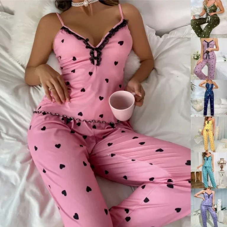 Womens-2pcs-Polyester-Cotton-Print-Camisole-and-Long-Pants-Set-Casual-Pajamas-Loungewear