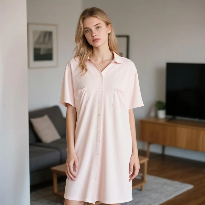Women's Bamboo Pajamas Maternity Mid length Nightdress Suspender Dress Ladies Loungewear Sleepwear
