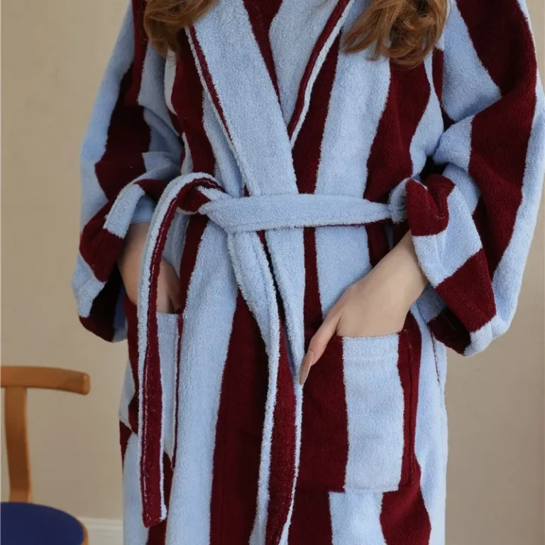 Womens-Bathrobe-100-Cotton-Blue-Terry-Towel-Winter-Long-Robe-Absorbent