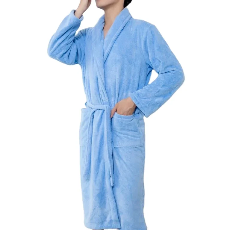 Womens-Bathrobe-V-neck-Womens-Pajamas-Soft-Terry-Hotel-Cotton-Coral-Velvet-Bathrobe