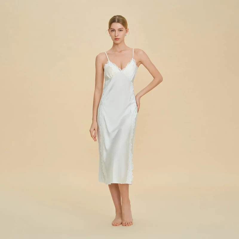 Women's Breathable Acetate Lace Camisole Nightgown Spring summer Deep V French Nightdress