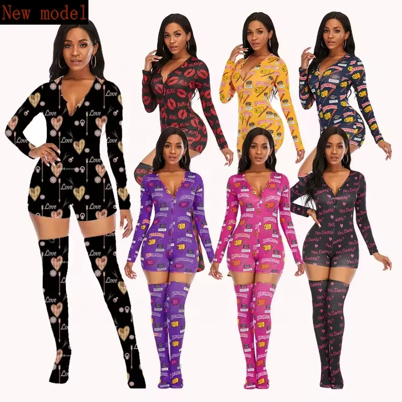 Women's Breathable Elastic Waist Print Onesie Pajamas Short Length Sleepwear Jumpsuit Nightwear for Winter Solid Pattern
