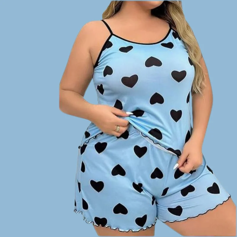 Women's Camisole Pajama Sets Satin Heart Graphic Print Pj Sets 2 Pcs for Women Lounge Set